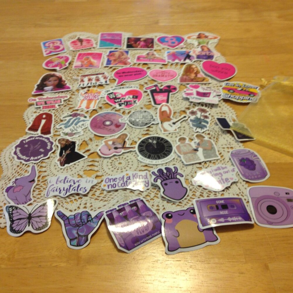 Large stickers assortment gift bundle, Barbie, Mean Girls, Taylor Swift, Purple